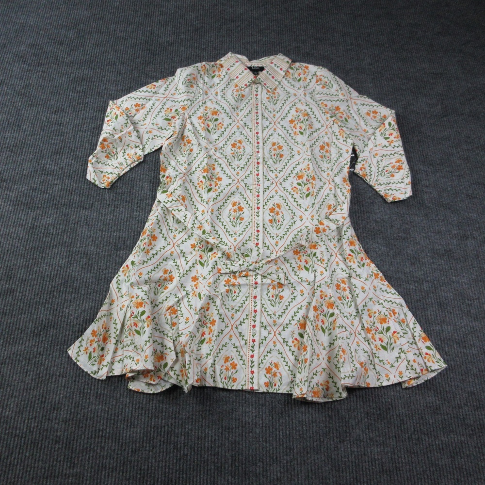 MSK Dress Womens L White Fit & Flare Shirt Dress Collared Puff Sleeve NWT